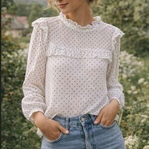 Madewell XL Polka Dot Ruffle Blouse  Feminine Cottagecore Top